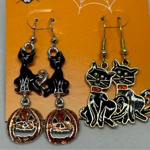 Halloween Black Cat‎ Dangle Pierced Earrings 2PC Set